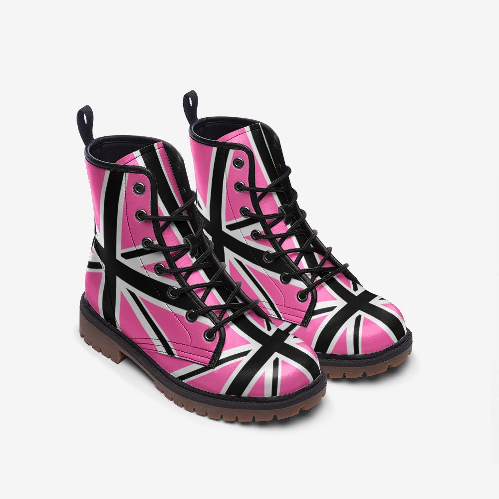 Pink Punk Rock Boots UK Flag Union Jack