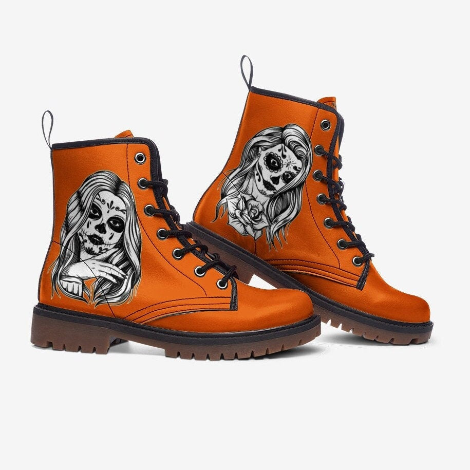 Orange Boots Sugar Skull