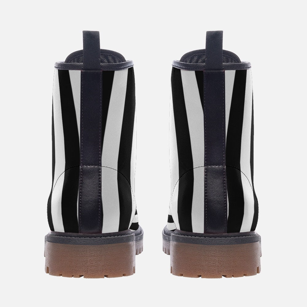 Black White Stripes Boots