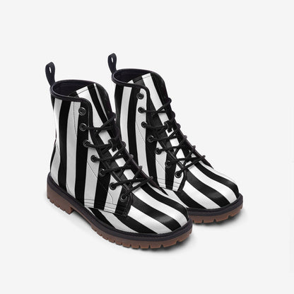 Black White Stripes Boots