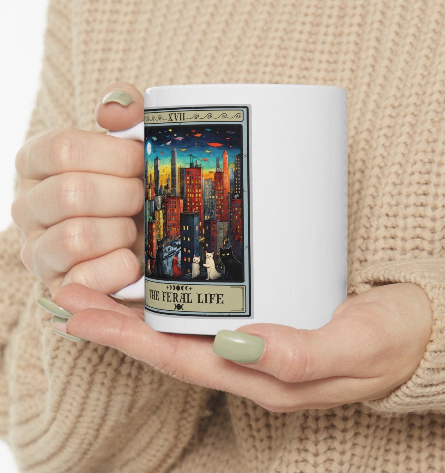 The Feral Life Tarot Card Mug, Feral Cat