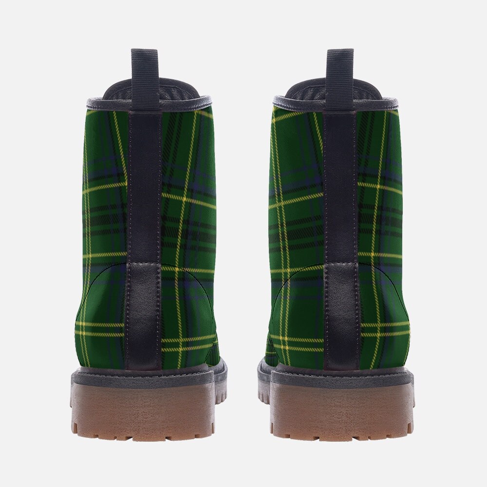 Scottish Boots Green And Yellow Tartan Plaid