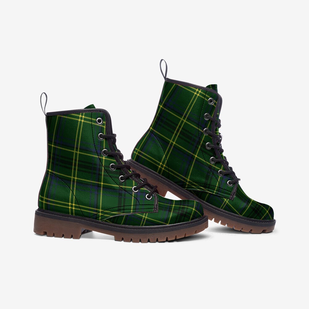 Scottish Boots Green And Yellow Tartan Plaid