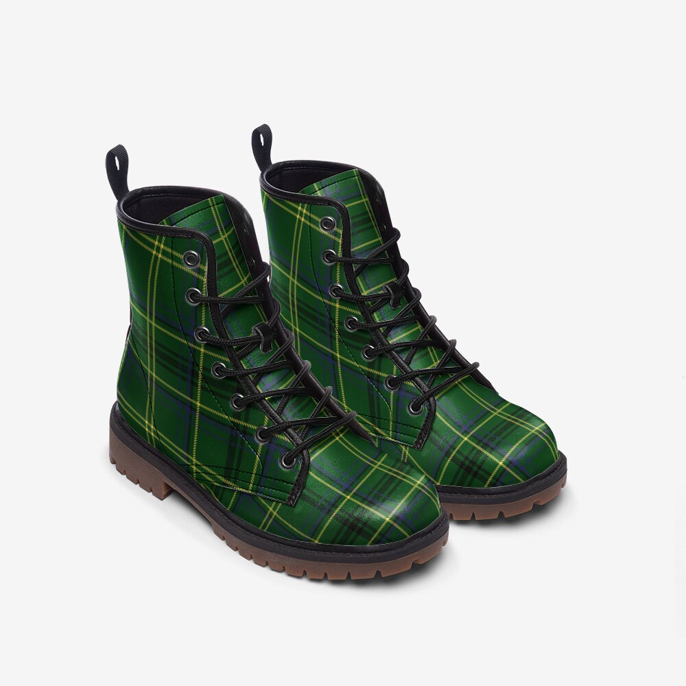 Scottish Boots Green And Yellow Tartan Plaid