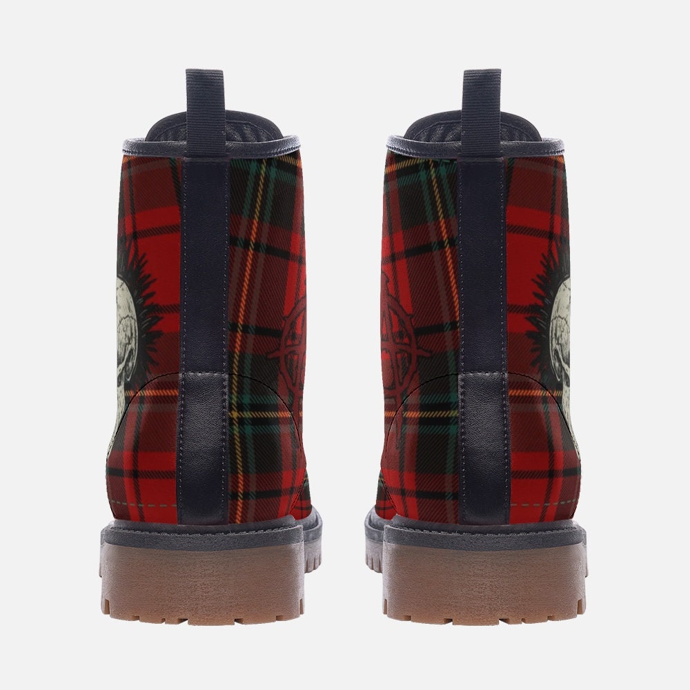 Punk Rock Boots Skull Red Black Tartan Plaid