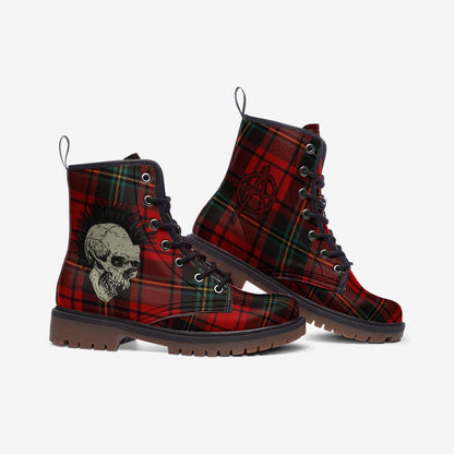 Punk Rock Boots Skull Red Black Tartan Plaid