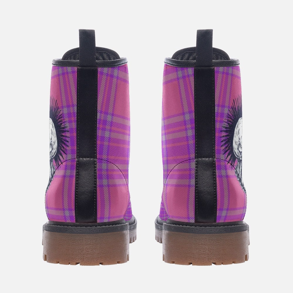 Punk Boots Pink Skull Tartan