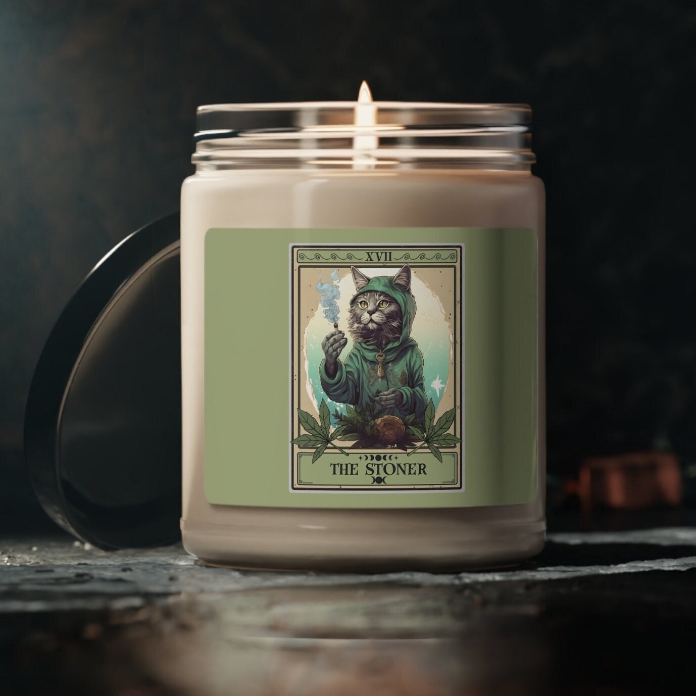 The Stoner Cat Tarot Card Candle, 9oz (2.8" x 3.5")