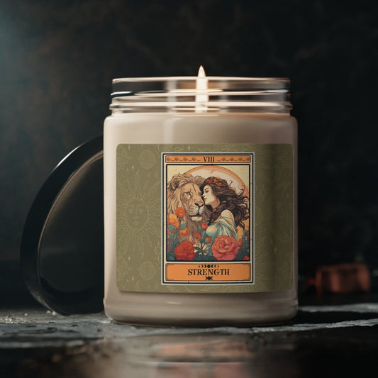 Strength Tarot Card Candle Scented Soy Candle, 9oz (2.8" x 3.5")