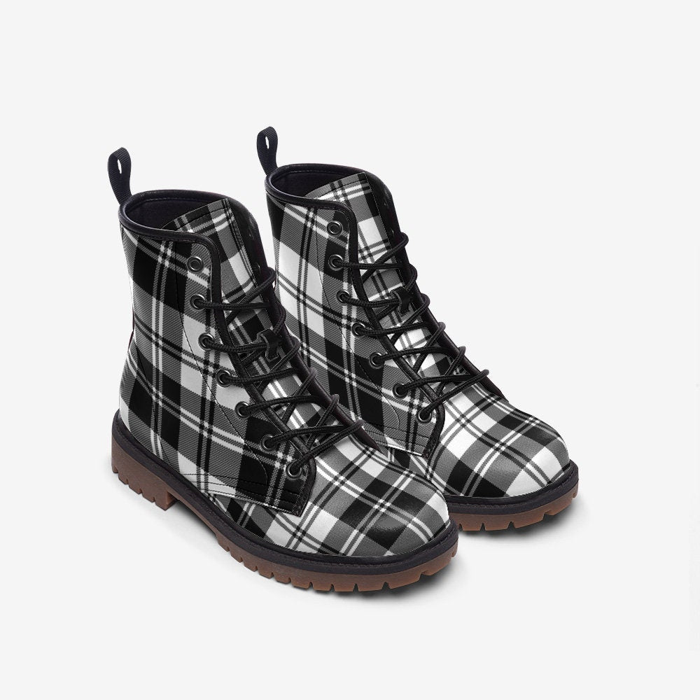 Black and White Tartan Boots