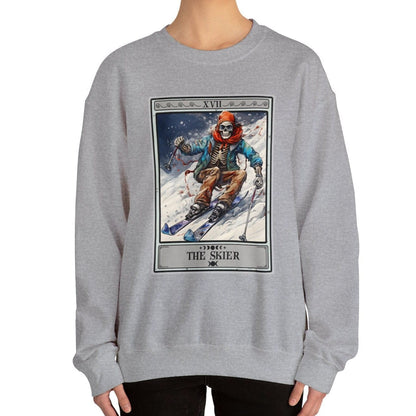 The Skier Tarot Card Sweatshirt, Skeleton Skiing