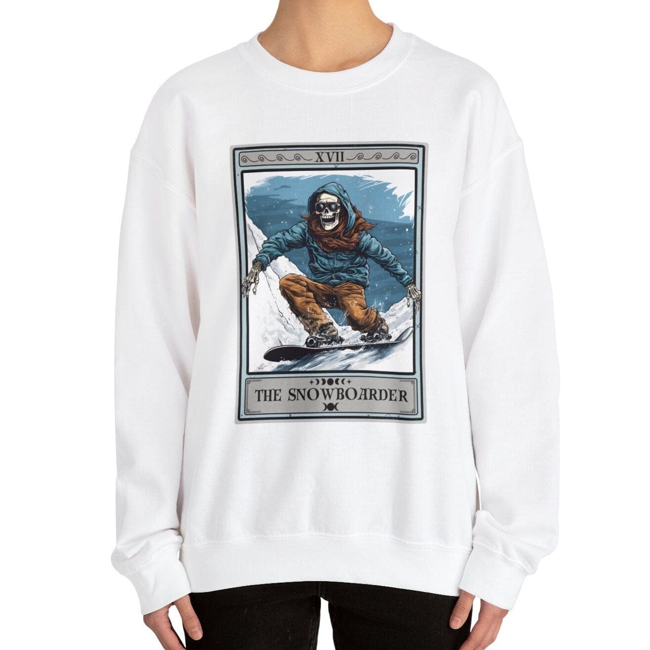 The Snowboarder Tarot Card Sweatshirt, Skeleton Snowboarding