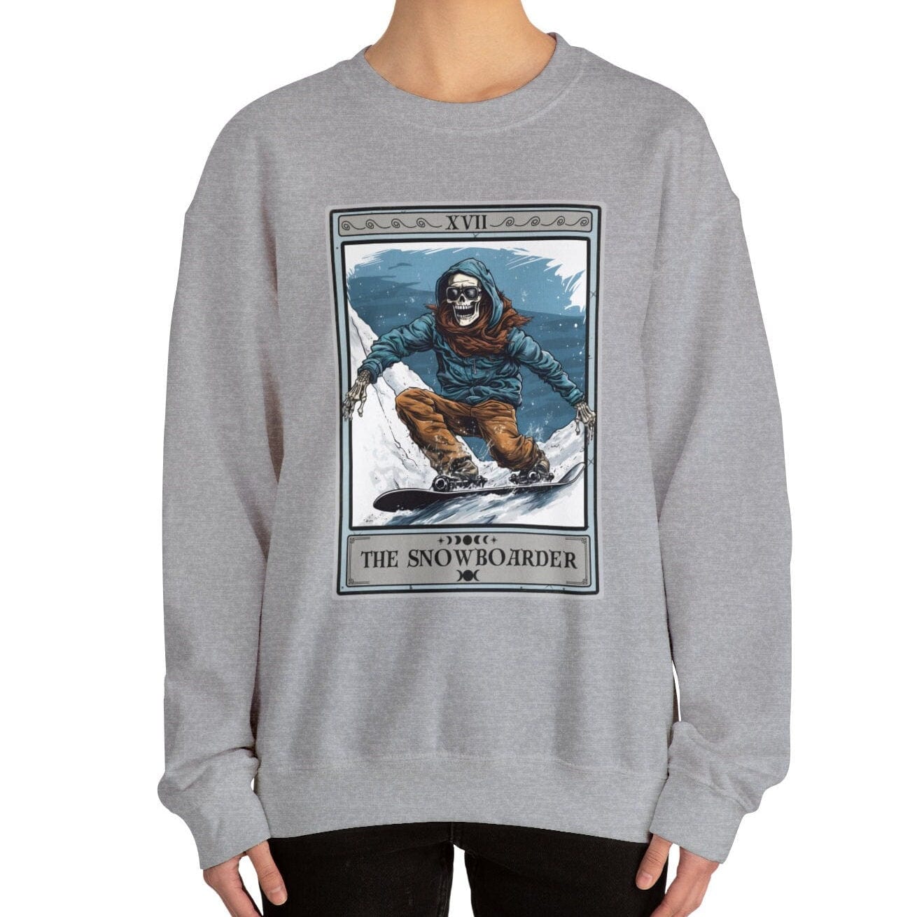 The Snowboarder Tarot Card Sweatshirt, Skeleton Snowboarding