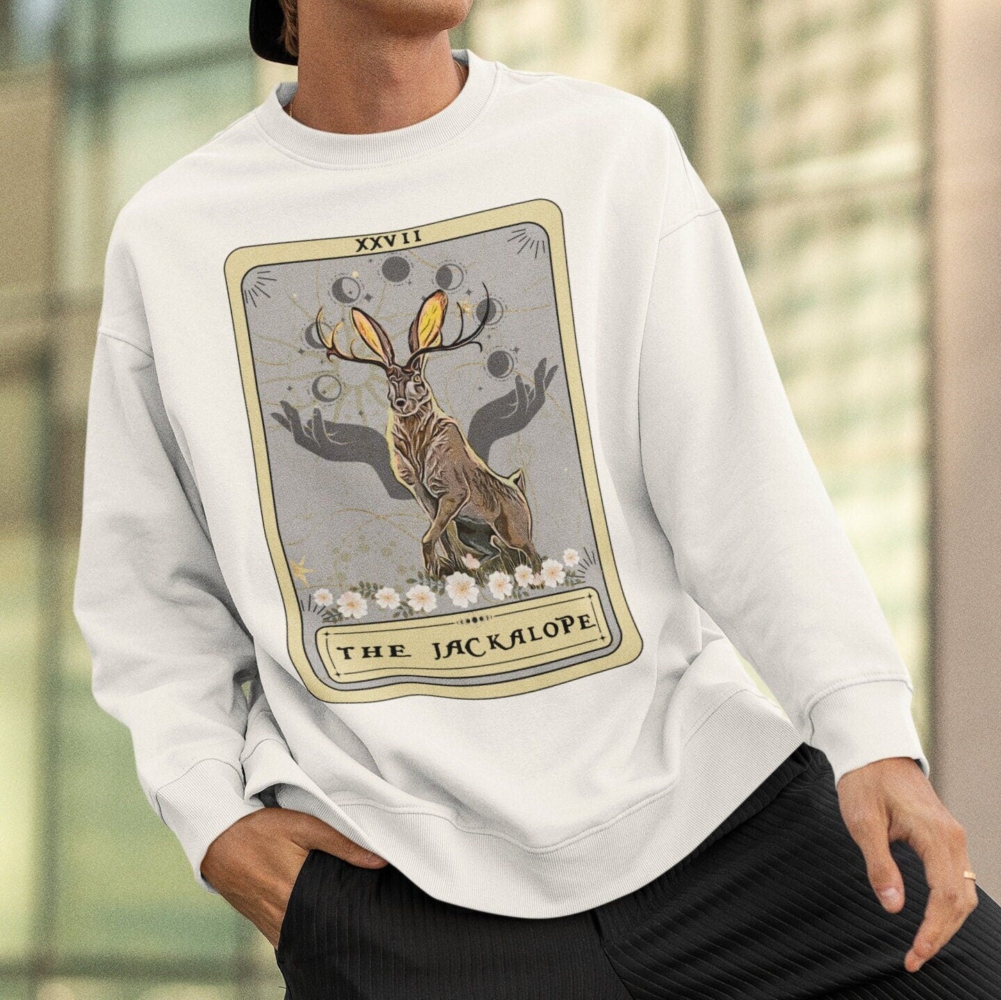 Jackalope Sweatshirt, The Jackalope Tarot Card Sweatshirt Cryptid Cryptozoology