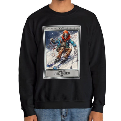 The Skier Tarot Card Sweatshirt, Skeleton Skiing