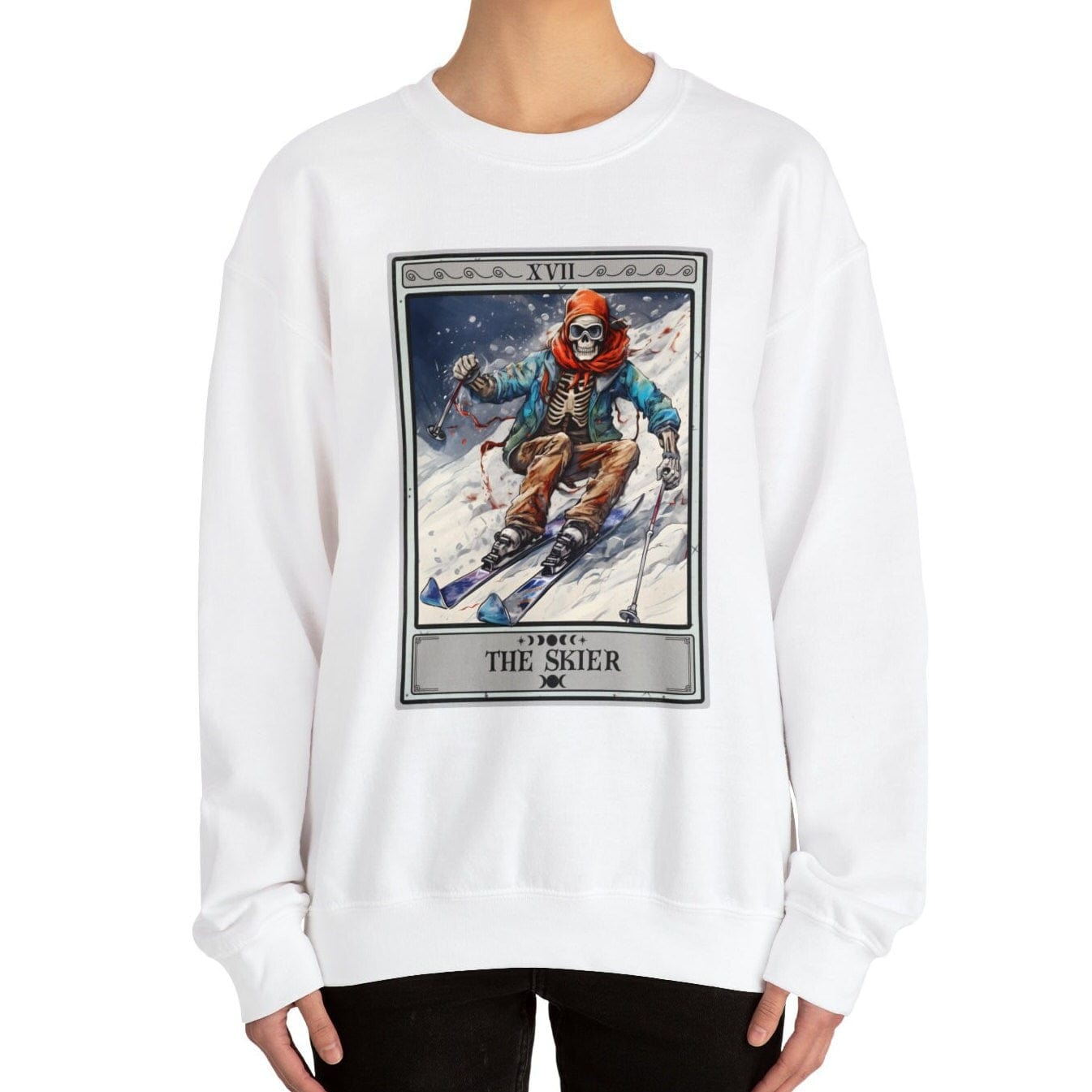 The Skier Tarot Card Sweatshirt, Skeleton Skiing