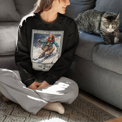 The Skier Tarot Card Sweatshirt, Skeleton Skiing