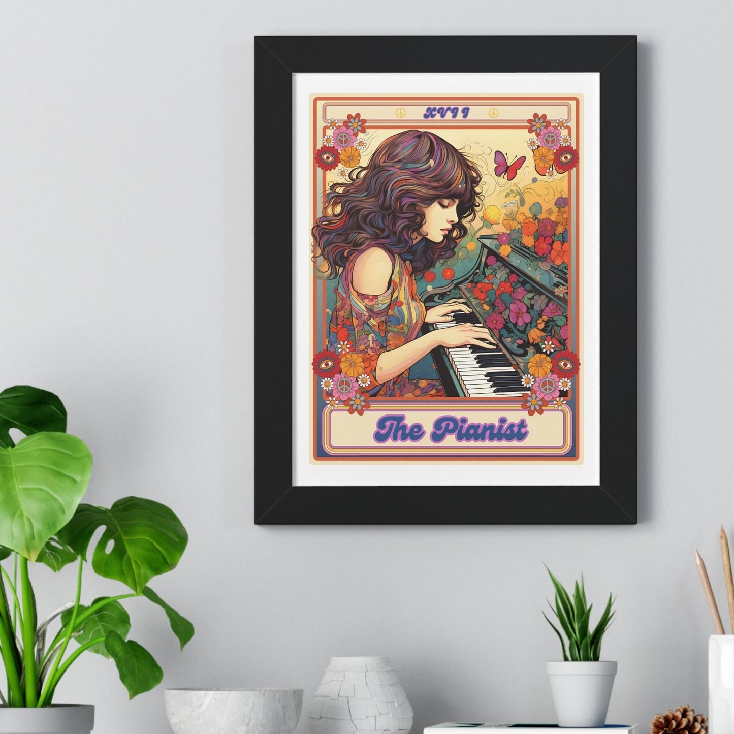 The Pianist Tarot Card Framed Print, Piano Wall Decor