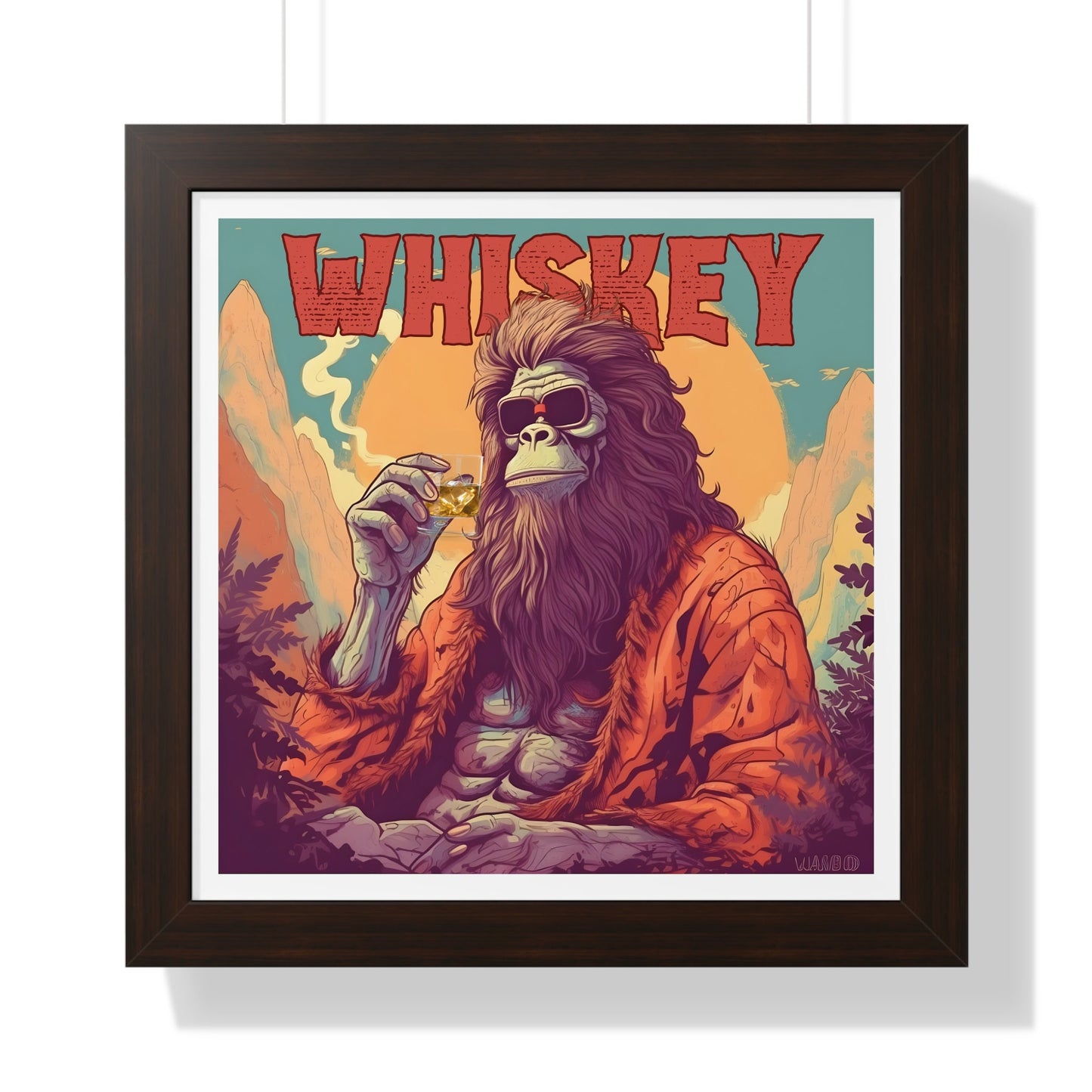 Bigfoot Whiskey Framed Print 16" x 16", Whiskey Wall Art