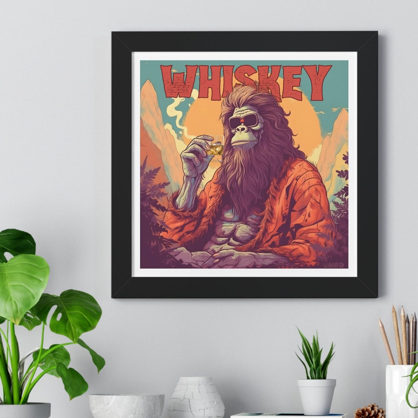 Bigfoot Whiskey Framed Print 16" x 16", Whiskey Wall Art