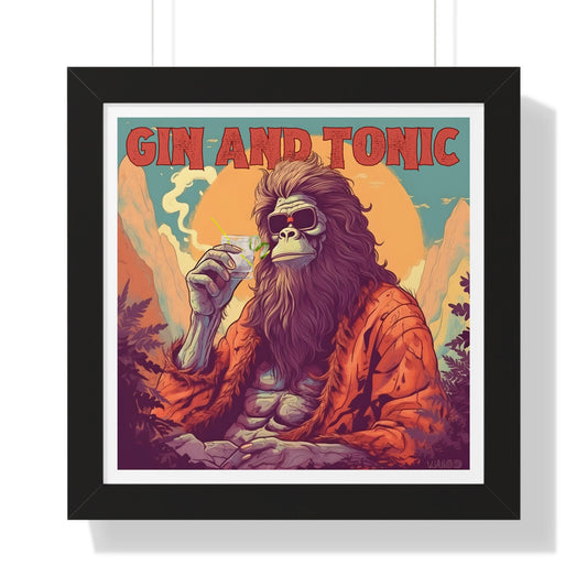 Bigfoot Gin and Tonic Wall Art Framed Print 16" x 16"