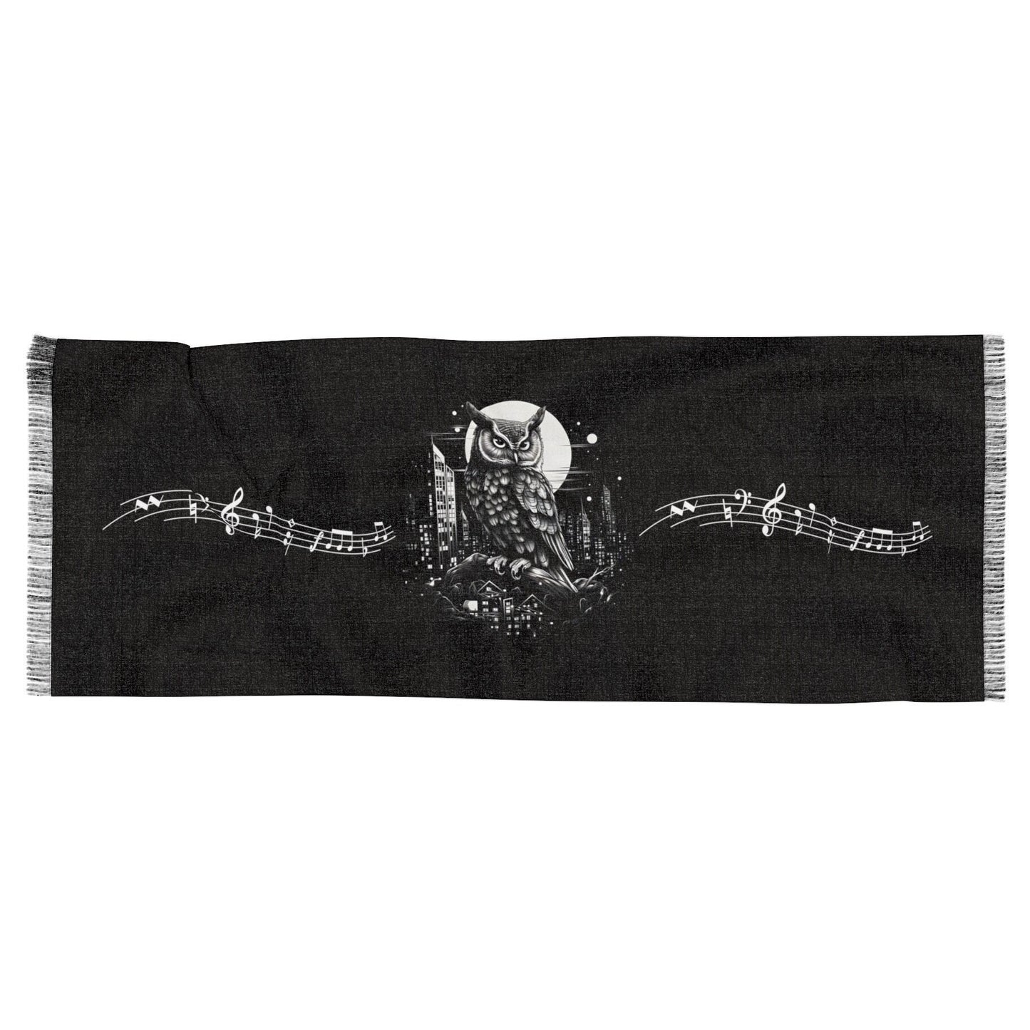 Black City Owl Scarf 27" x 73"