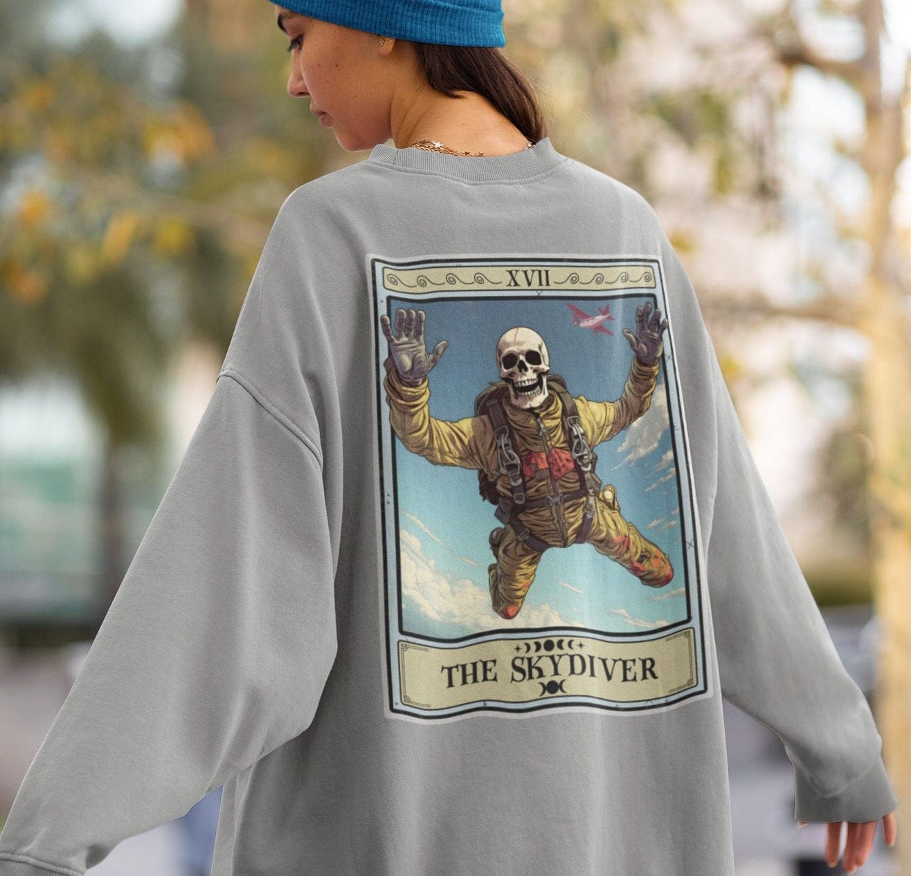 The Skydiver Tarot Card Sweatshirt BACK PRINT, Skydiving