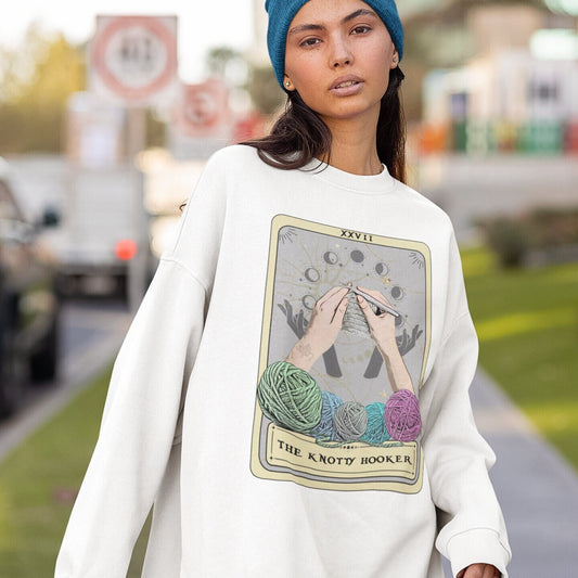 The Knotty Hooker Tarot Card Sweatshirt, Crochet