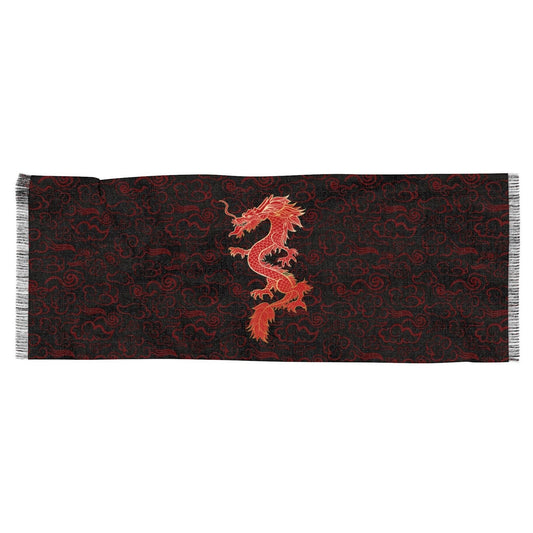 Red Chinese Dragon Scarf, 27" x 73"
