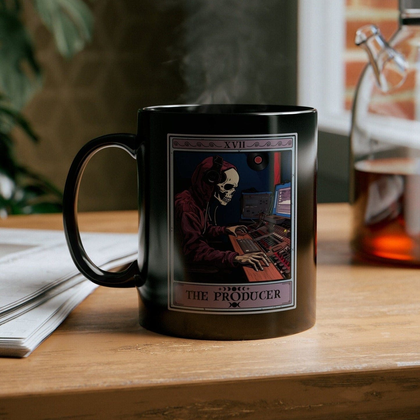 The Producer Tarot Card Black Mug, Music Recording