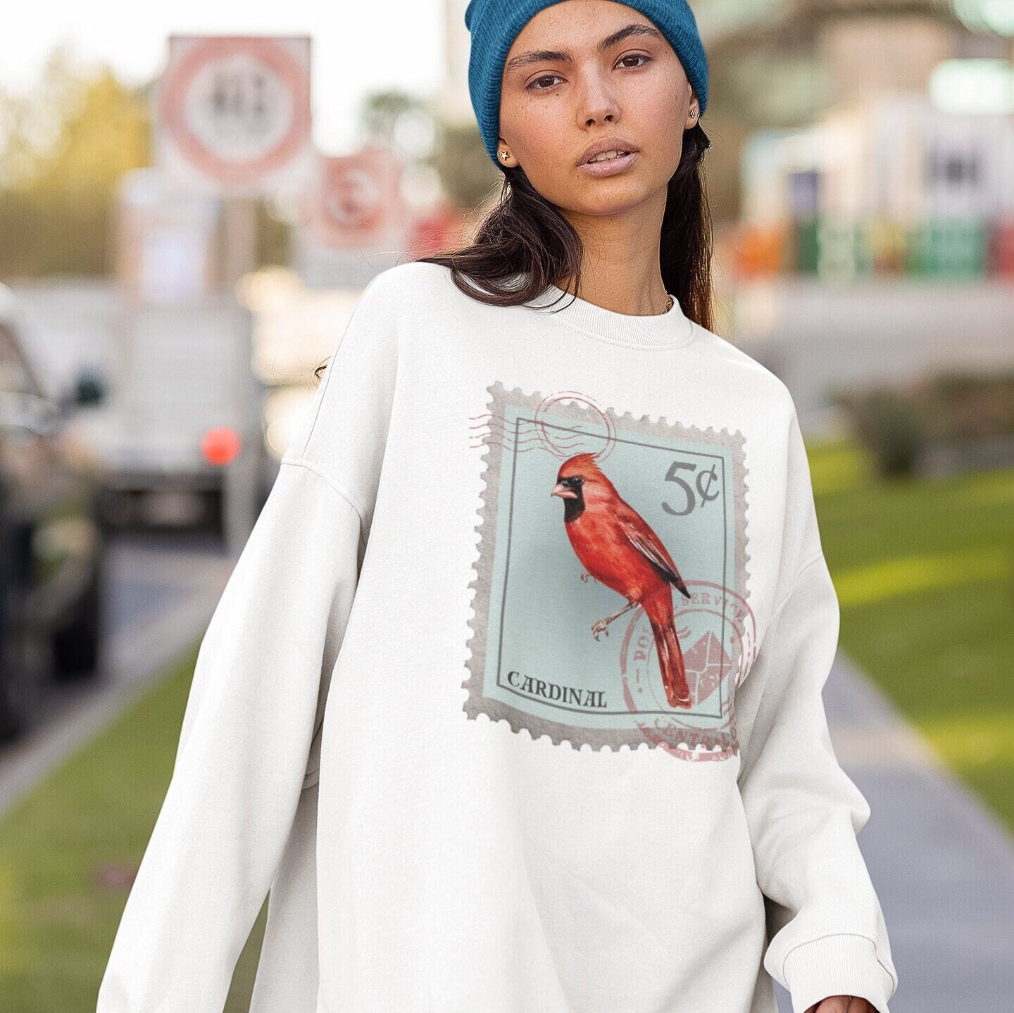 Red Cardinal Post Stamp Sweatshirt