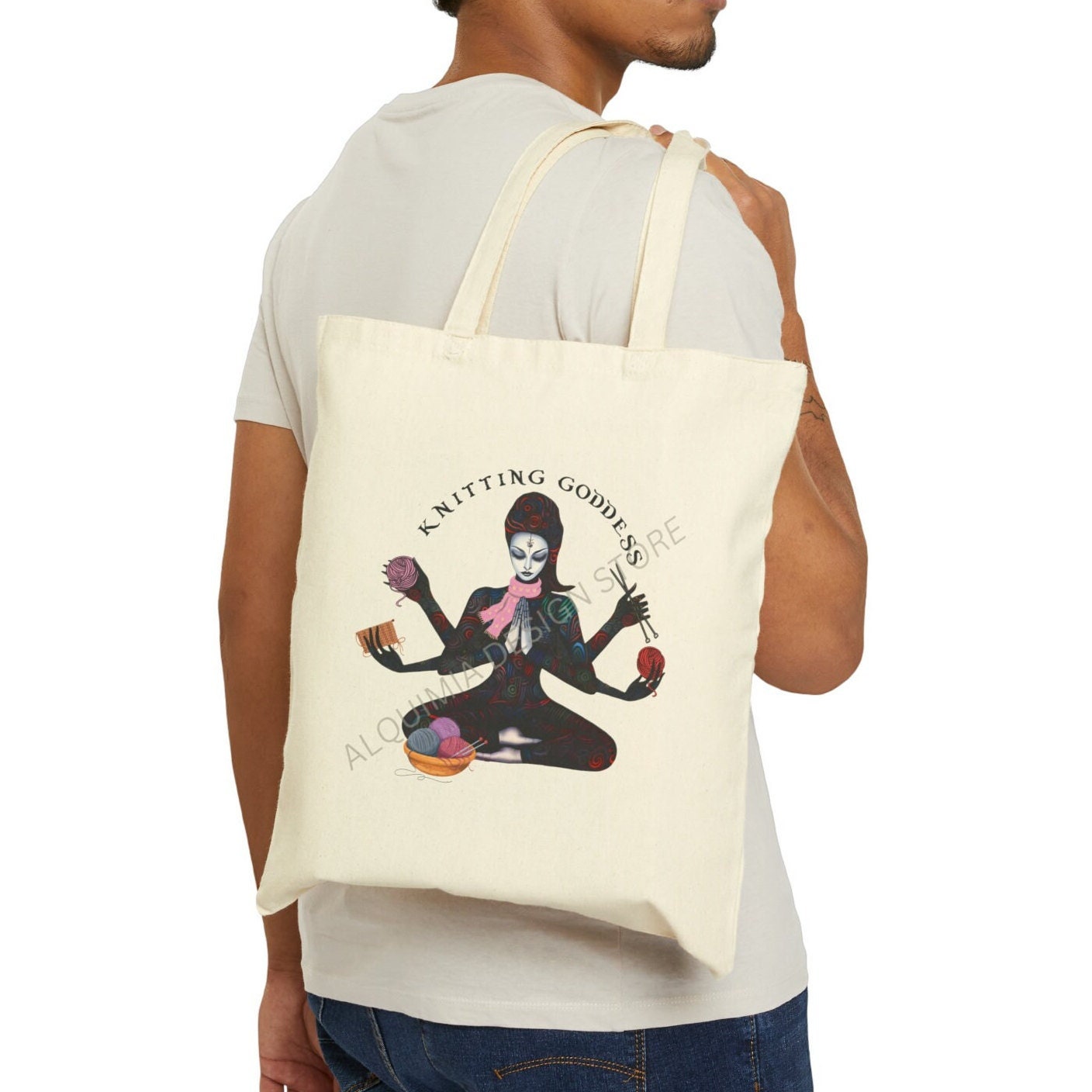 Knitting Goddess Tote Bag 15" x 16"