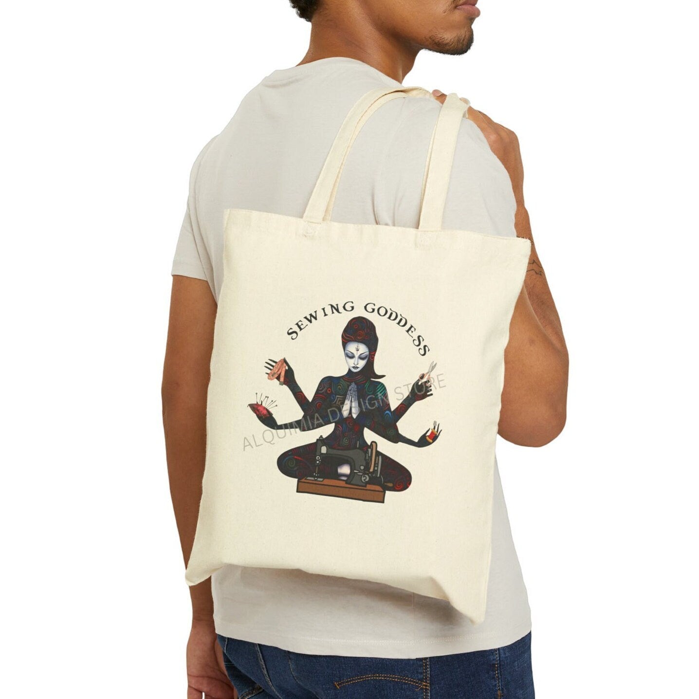 Sewing Goddess Tote Bag, 15" x 16"