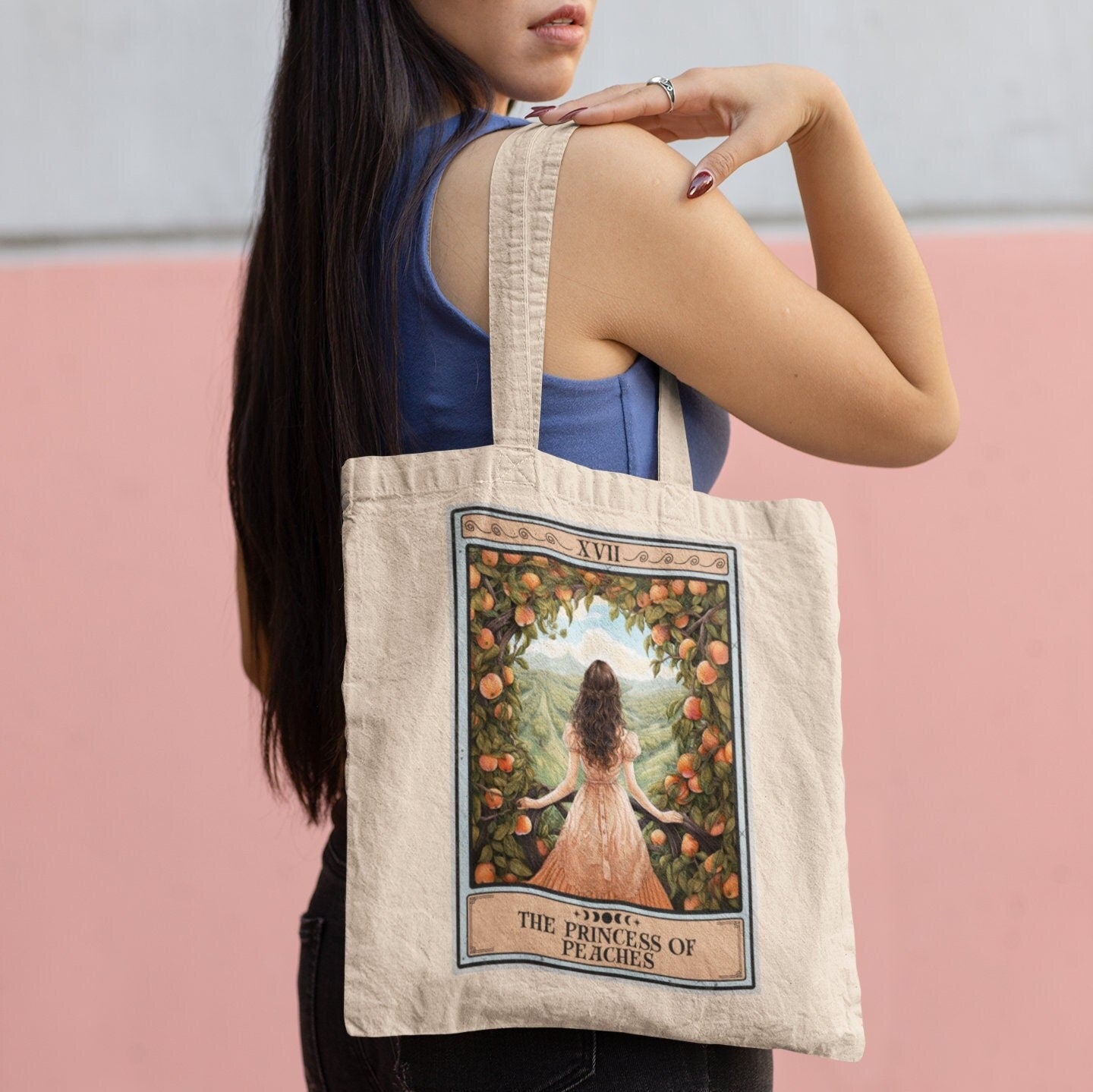 The Princess of Peaches Tote Bag, Peach Lover  15" x 16"