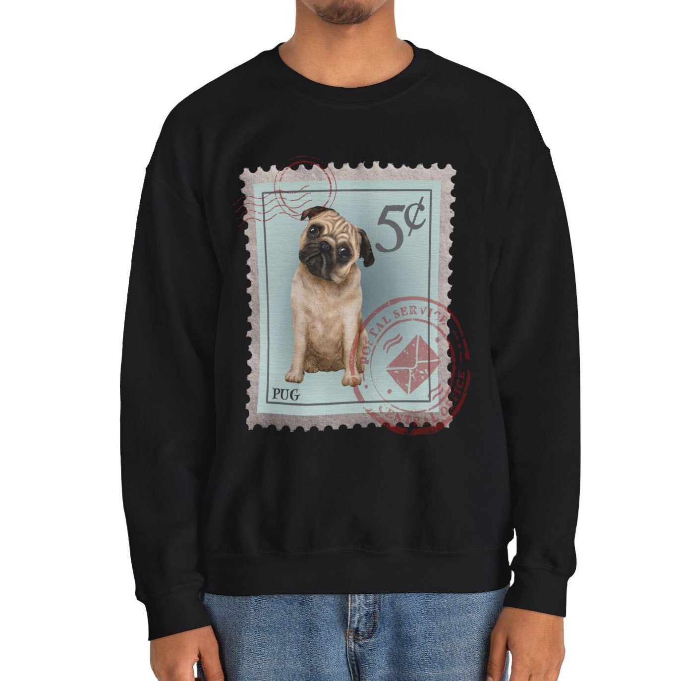 Pug Post Stamp Sweatshirt, Dog lover