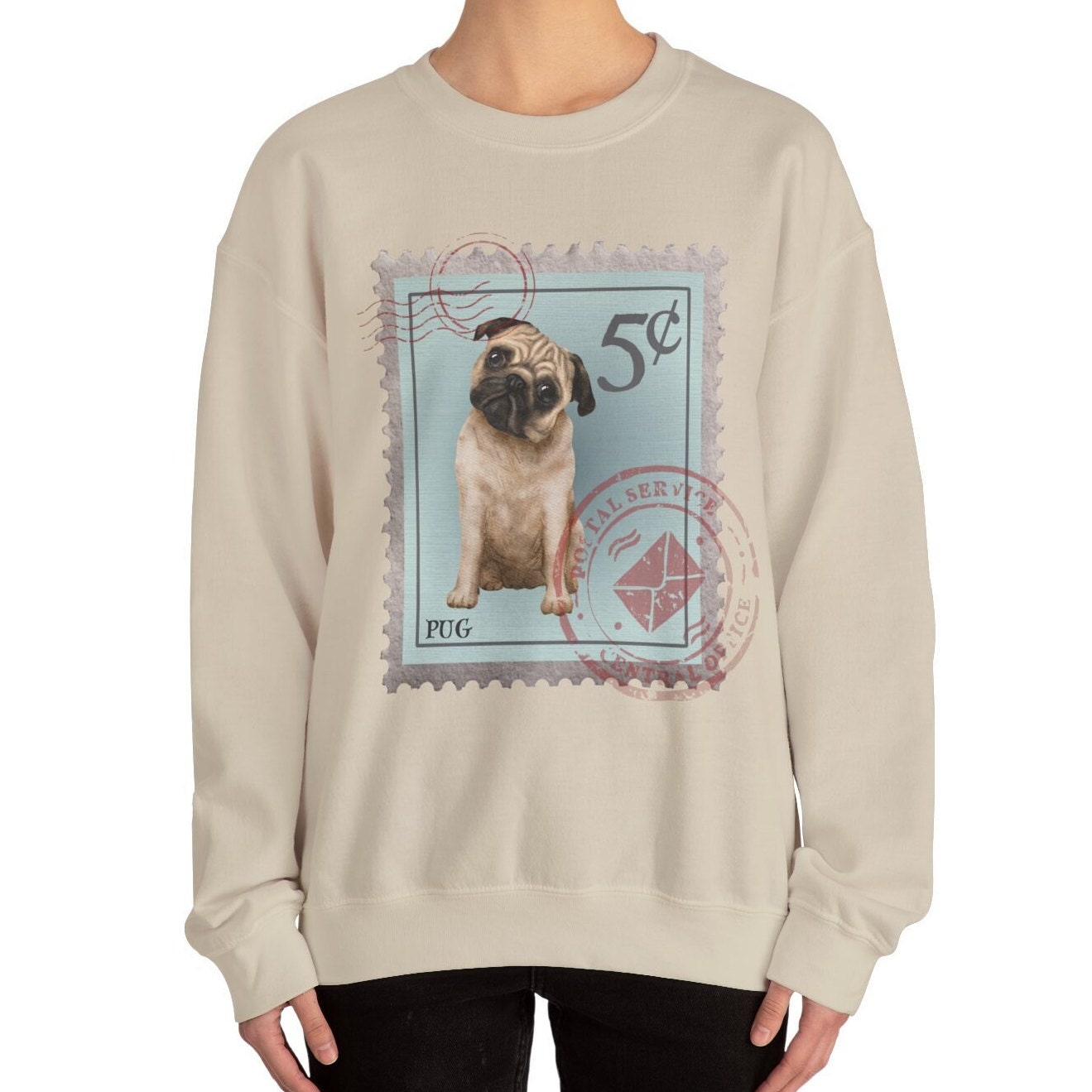 Pug Post Stamp Sweatshirt, Dog lover