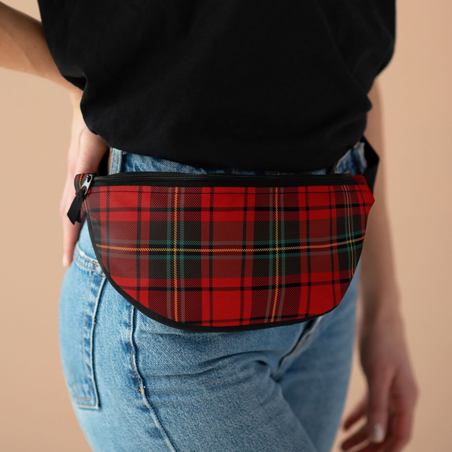 Red Tartan Fanny Pack, 14" x 6" Plaid Belt Bag