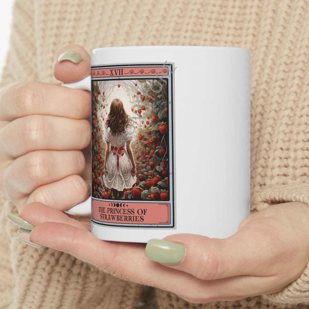 The Princess Of Strawberries Tarot Card Mug, Strawberry Lover