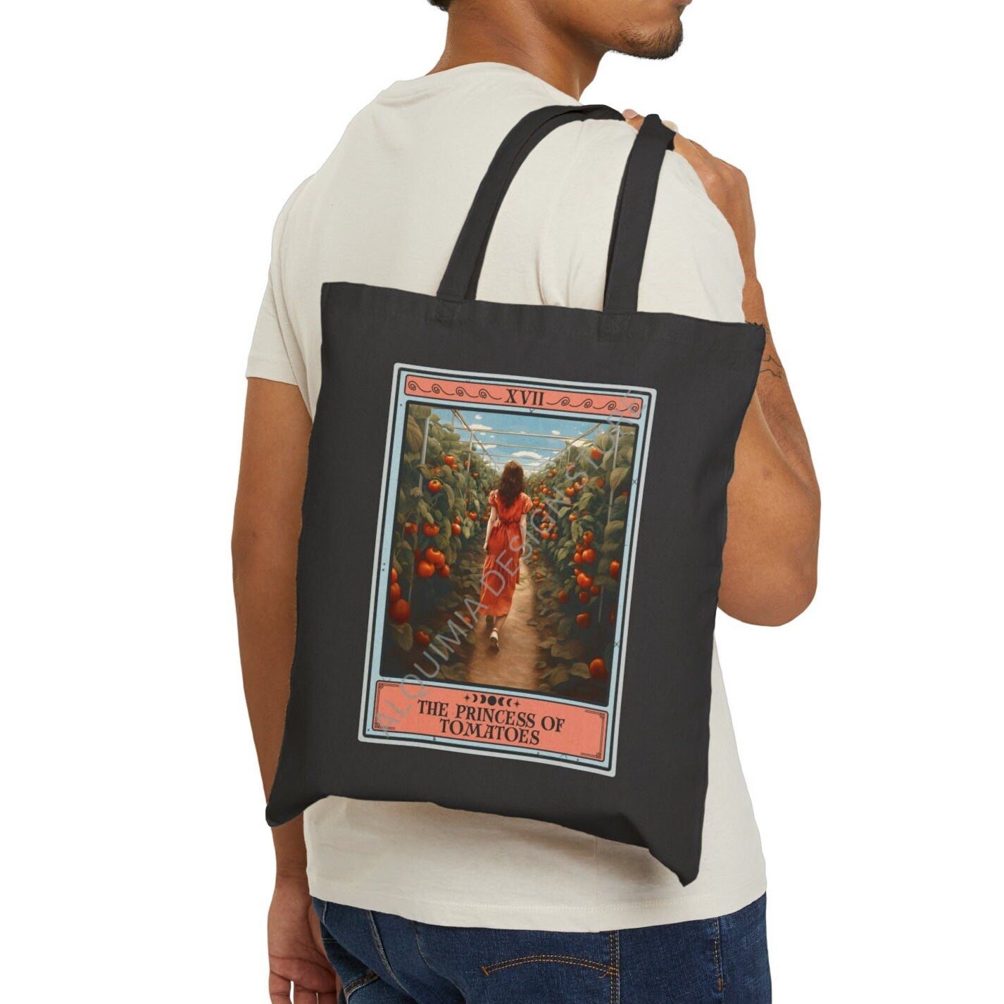 The Princess of Tomatoes Tarot Card Tote Bag, Tomato Lover 15" x 16"