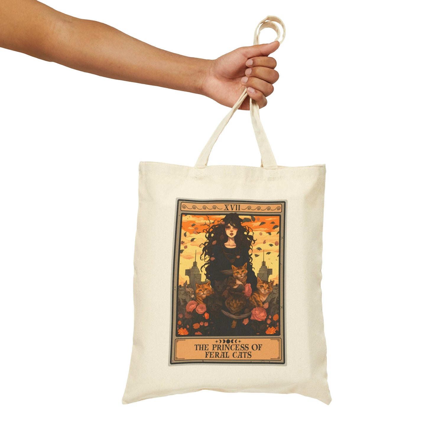 The Princess Of Feral Cats Tarot Card Tote Bag 15" x 16"