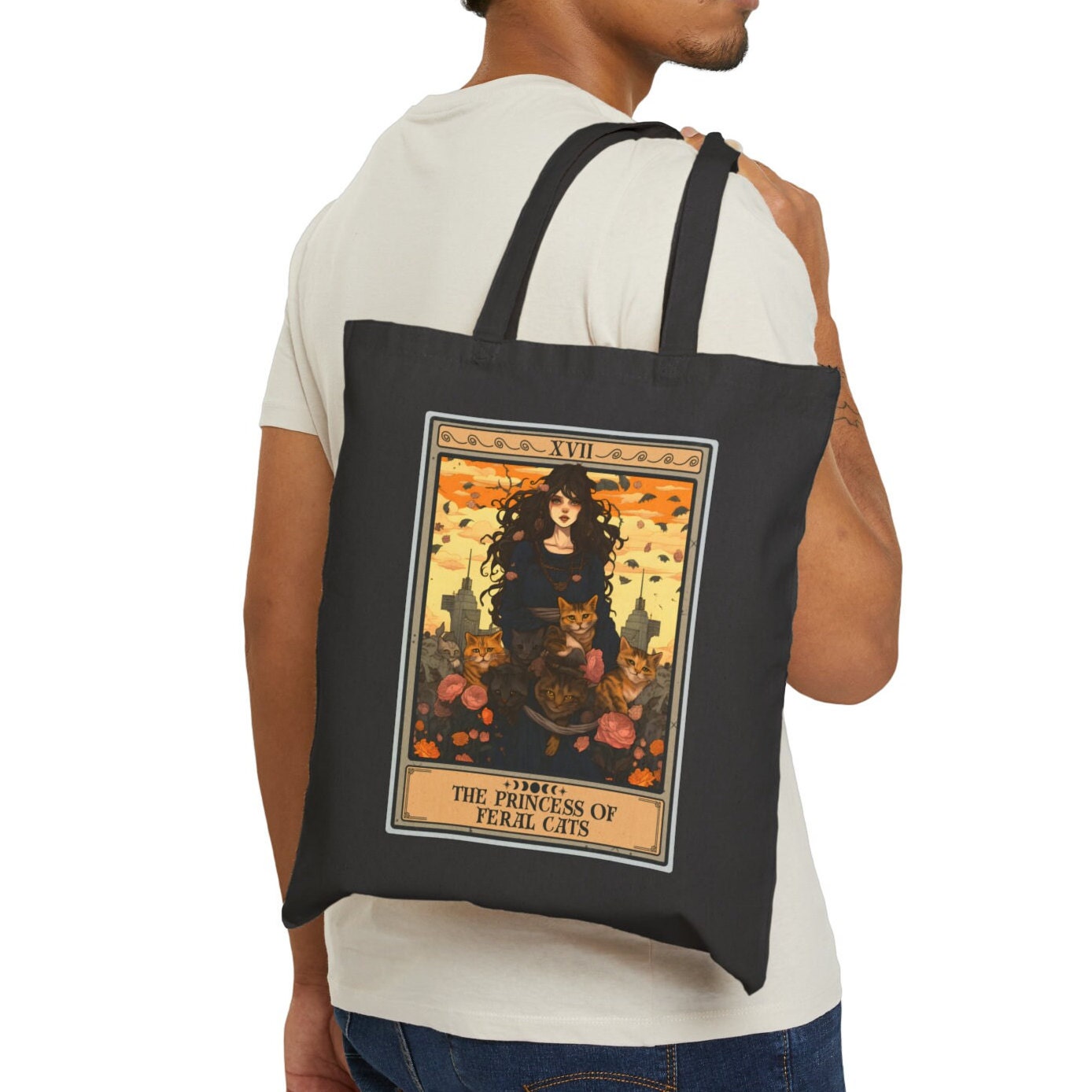 The Princess Of Feral Cats Tarot Card Tote Bag 15" x 16"