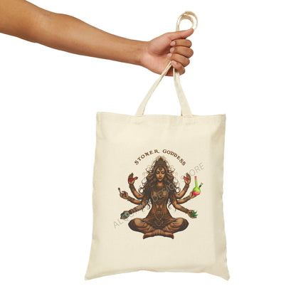 Stoner Goddess Tote Bag, Weed Lover 15" x 16"