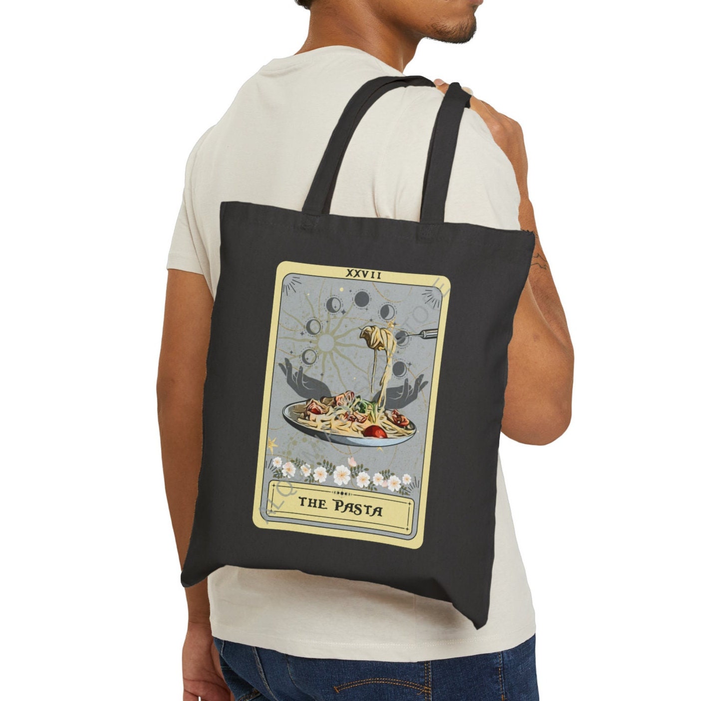 The Pasta Tarot Card Tote Bag, Spaghetti 15" x 16"