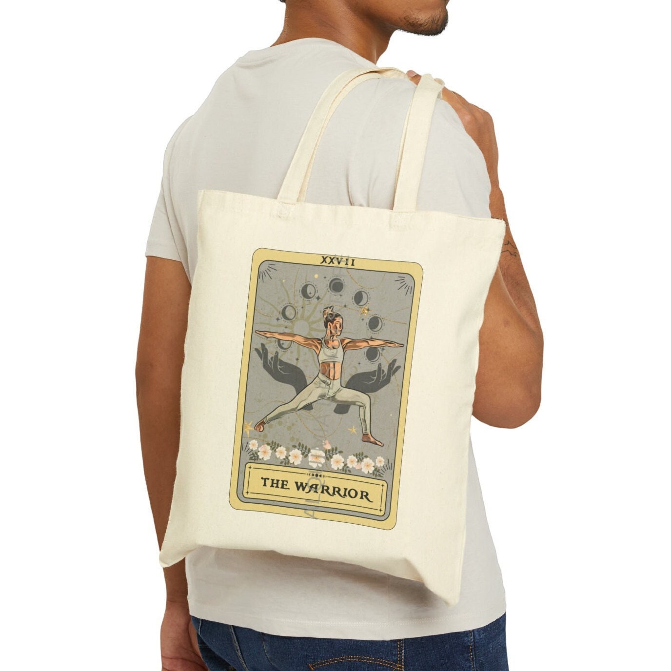 Yoga Tote Bag, The Warrior Tarot Card Tote Bag, Yoga Pose Canvas ToteBag Yoga Lover Gifts for Yogi