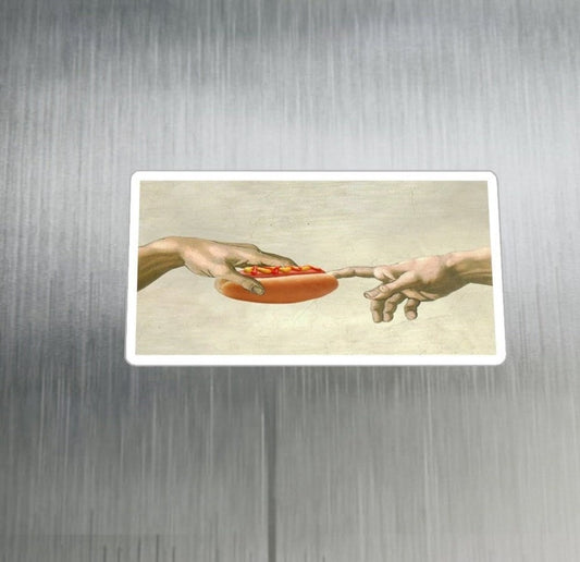 The Creation of Hot Dog Sticker,  3" x 4"