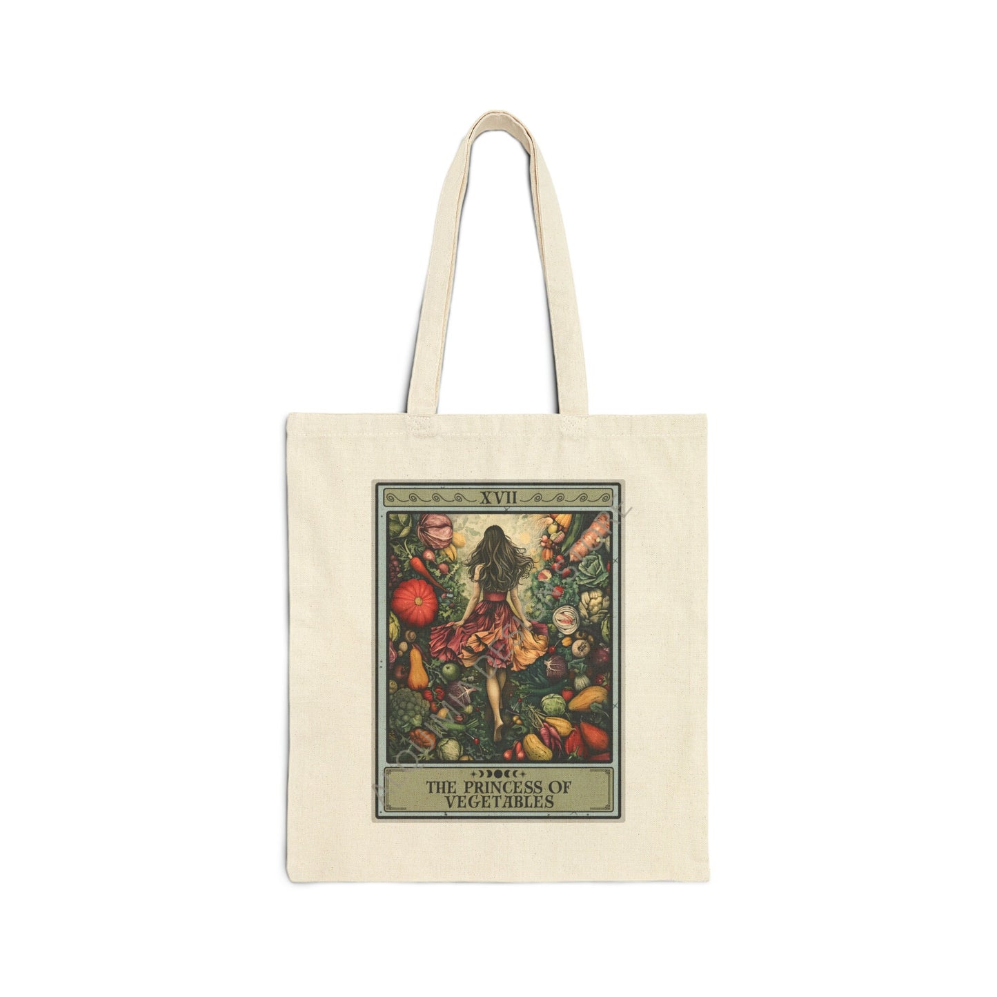 The Princess of Vegetables Tarot Card Tote Bag, Vegetarian 15" x 16" Farmers Market