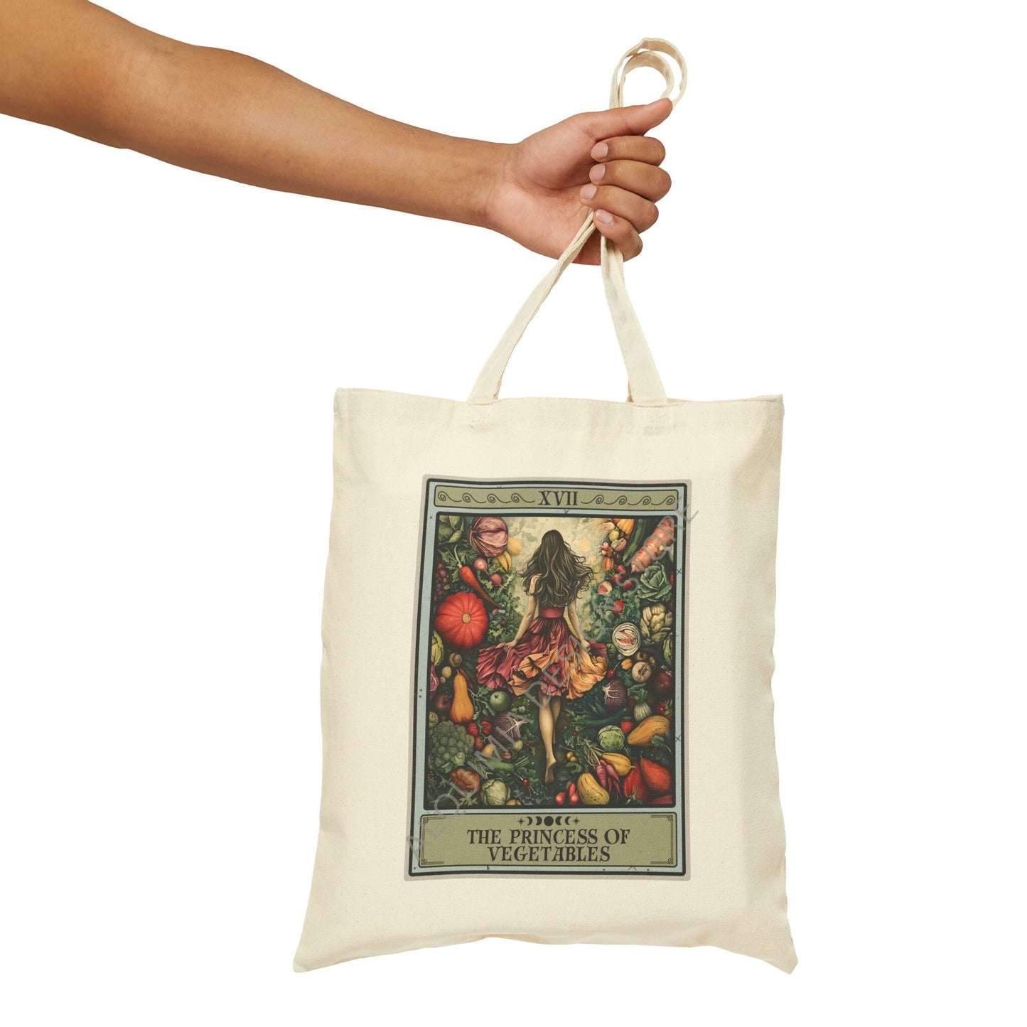 The Princess of Vegetables Tarot Card Tote Bag, Vegetarian 15" x 16" Farmers Market