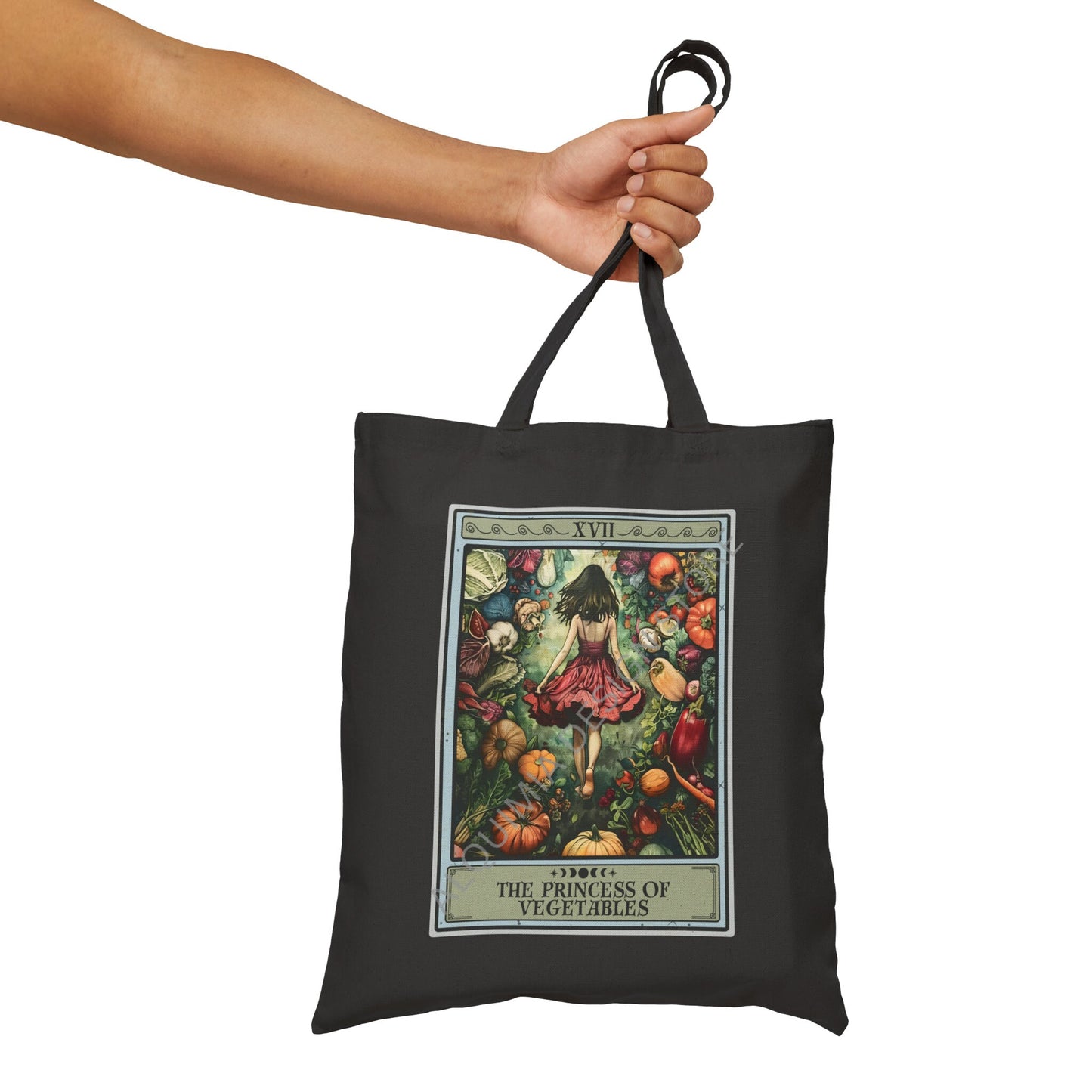 The Princess of Vegetables Tarot Card Tote Bag, 15" x 16" Vegetarian