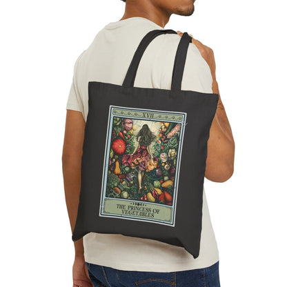 The Princess of Vegetables Tarot Card Tote Bag, Vegetarian 15" x 16" Farmers Market