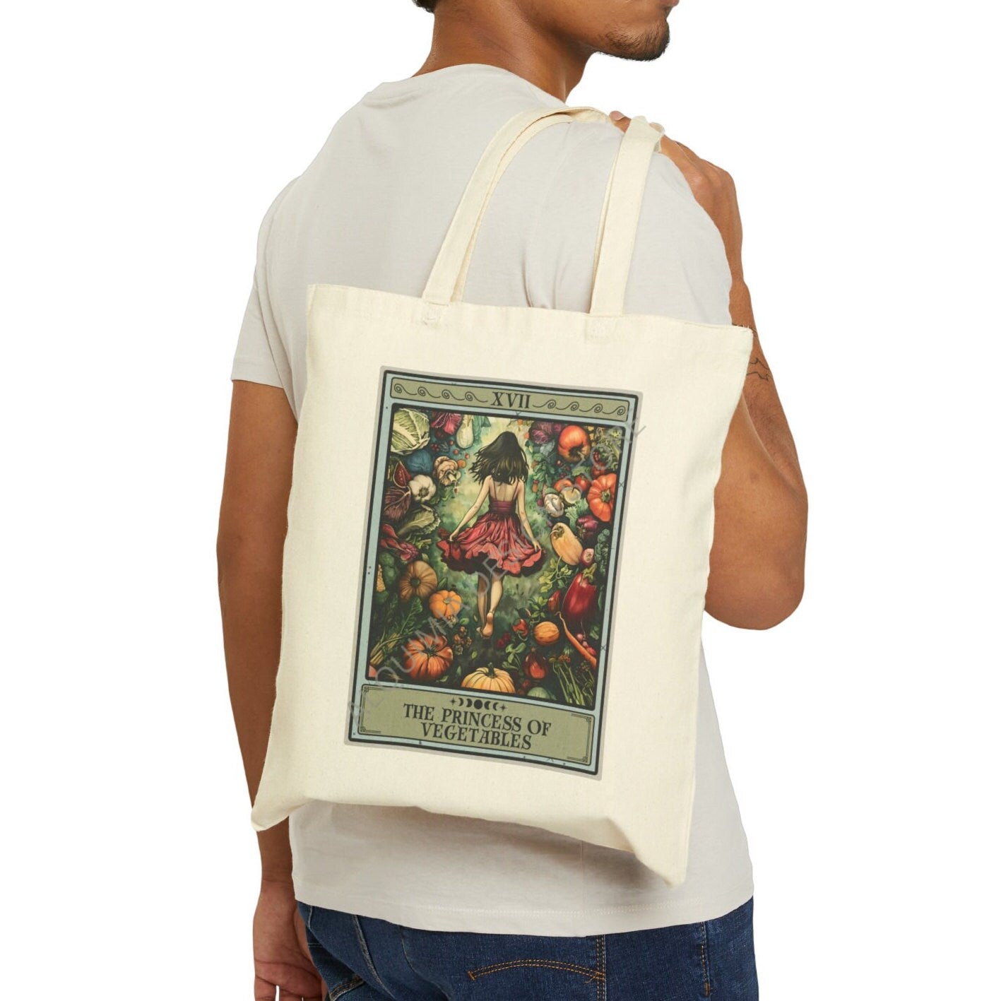 The Princess of Vegetables Tarot Card Tote Bag, 15" x 16" Vegetarian